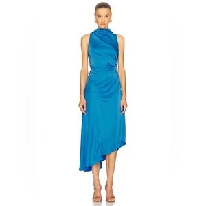 NWT A.L.C. Teal Blue Halter Silk Maxi Dress Sleeveless